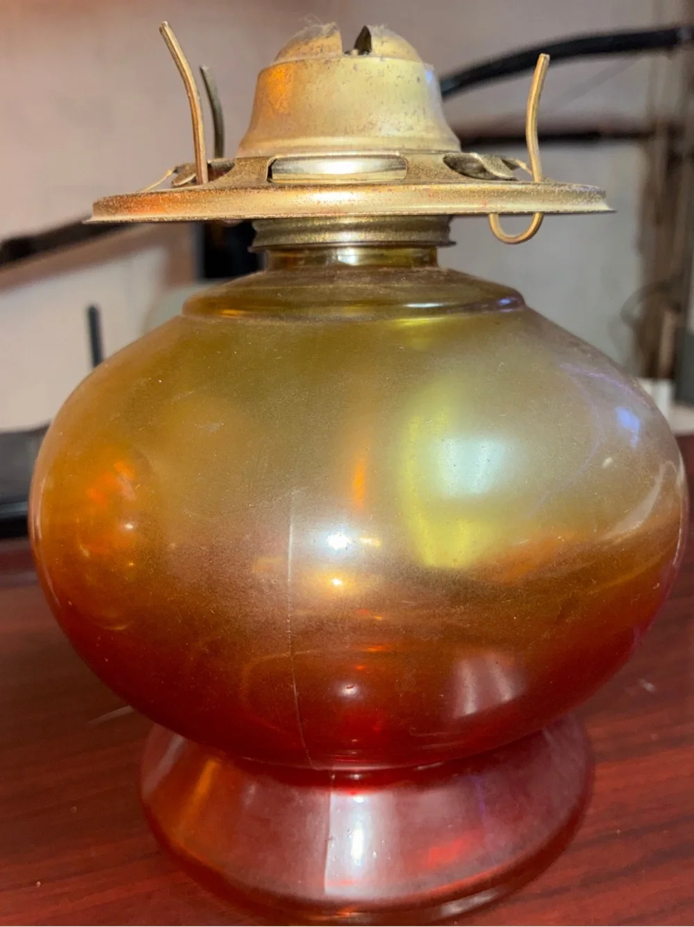 Iridescent Amber Glass Globe Lamp Base.  Burns oil.